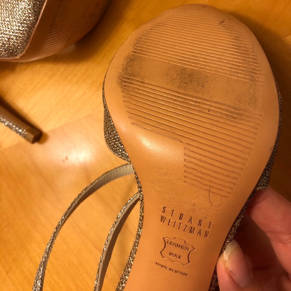 Stuart Weitzman “Inviting” Heel In Platinum Noir - image 6